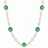 Clearance * 2028 Gold-Tone Imitation Pearl With Dark Green Channels 16 Adjustable Necklace Green