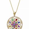 Clearance * Effy Collection Multi-Gemstone (3-1/5 Ct. T.W.) & Diamond (1/3 Ct. T.W.) Openwork Flower 18 Pendant Necklace In 14K Gold Multi Sapphire