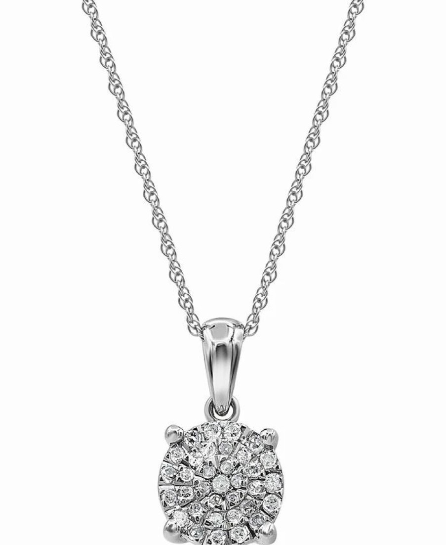 Best * Macy'S Diamond Cluster Pendant Necklace (1/4 Ct. T.W.) In Sterling Silver Sterling Silver