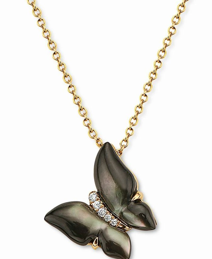 New * Effy Collection Mother-Of-Pearl & Diamond Accent Butterfly 18 Pendant Necklace In 14K Gold 14K Yellow Gold