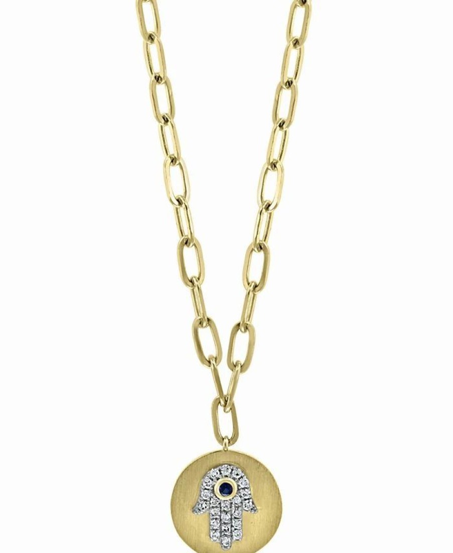 Hot * Effy Collection Sapphire Accent And Diamond (1/8 Ct. T.W.) Hamsa Hand 18 Pendant Necklace In 14K Gold Sapphire