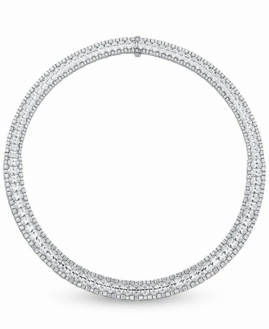 Best * Arabella Cubic Zirconia Oval & Round 18 Collar Necklace In Sterling Silver Sterling Silver