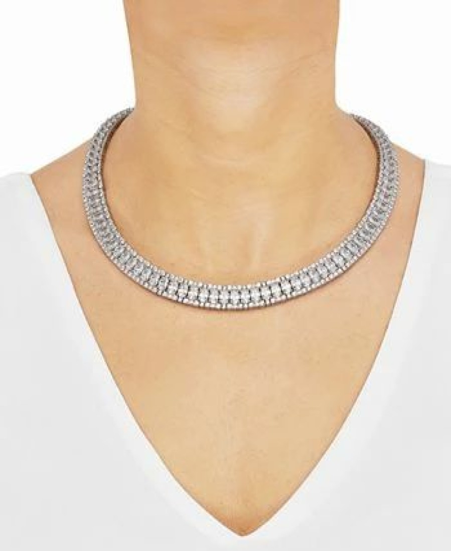 Best * Arabella Cubic Zirconia Oval & Round 18 Collar Necklace In Sterling Silver Sterling Silver