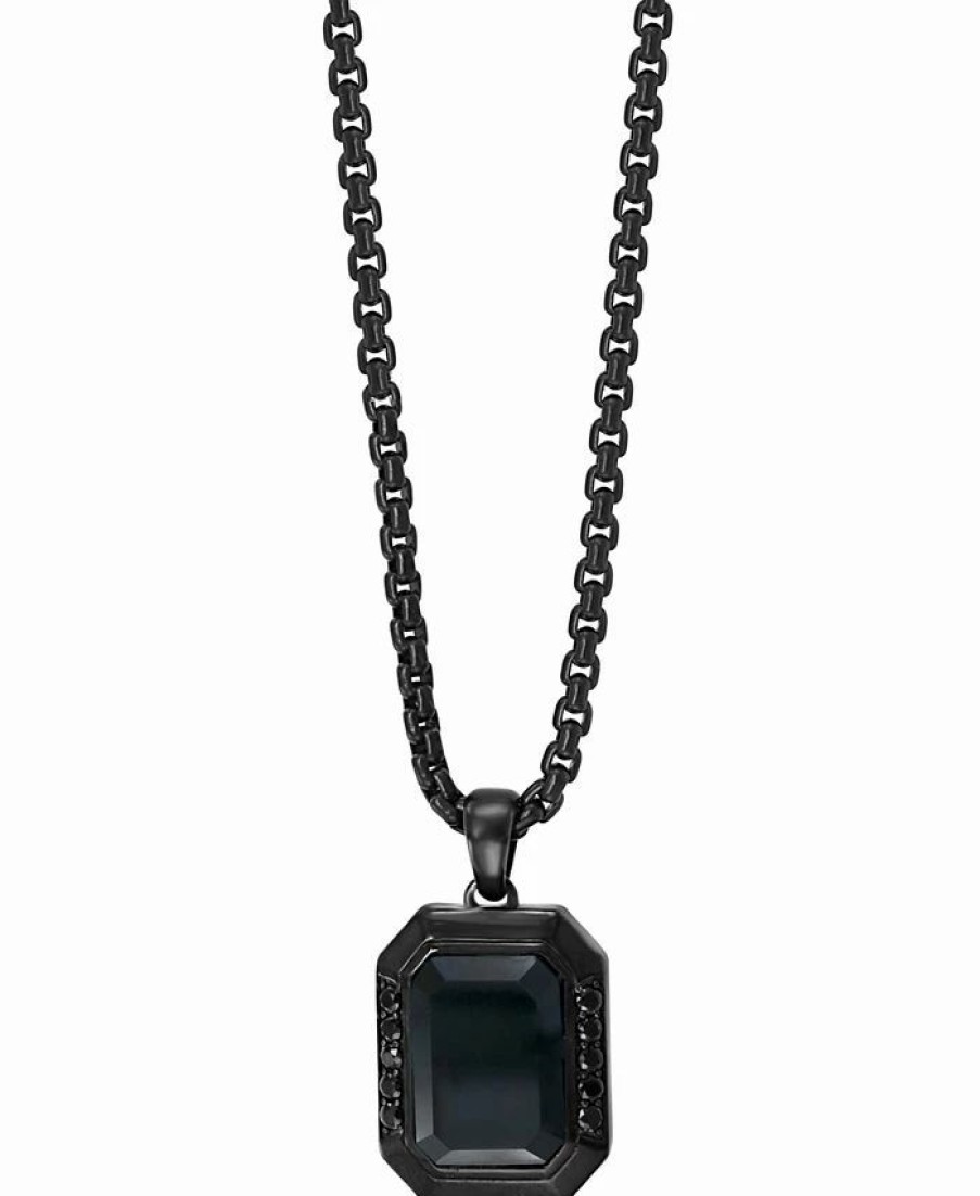 Clearance * Effy Collection Men'S Onyx And Black Spinel 24 Pendant Necklace In Black Pvd Plated Sterling Silver Silver