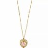 Best * 2028 Gold-Tone Pink Crystal Heart And Pink Porcelain Rose Filigree Necklace 16 Adjustable Pink