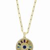 Clearance * Effy Collection Multi-Gemstone (1-5/8 Ct. T.W.) & Diamond (1/3 Ct. T.W.) Evil Eye Disc 18 Pendant Necklace In 14K Gold Multi Stone