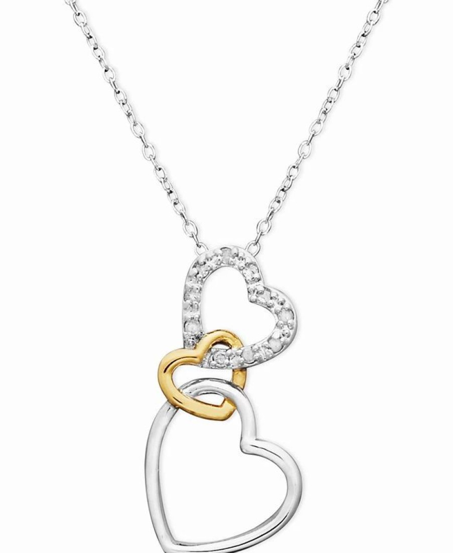 Wholesale * Macy'S 18K Gold Over Sterling Silver And Sterling Silver Heart Necklace, Diamond Accent Three Interlocking Heart Pendant No Color