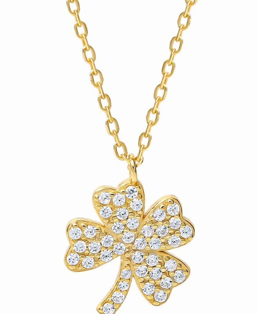 Best * Giani Bernini Cubic Zirconia Four Leaf Clover Pendant Necklace In 18K Gold-Plated Sterling Silver, Created For Macy'S Gold Over Sterling Silver