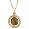 Clearance * 2028 Gold-Tone Round Tiger Eye Semi Precious Stone Necklace Brown