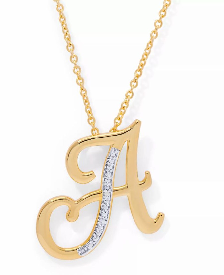 Wholesale * Macy'S Diamond Accent Initial Pendant Necklace 18 In Gold Plate Or Rose Gold Plate