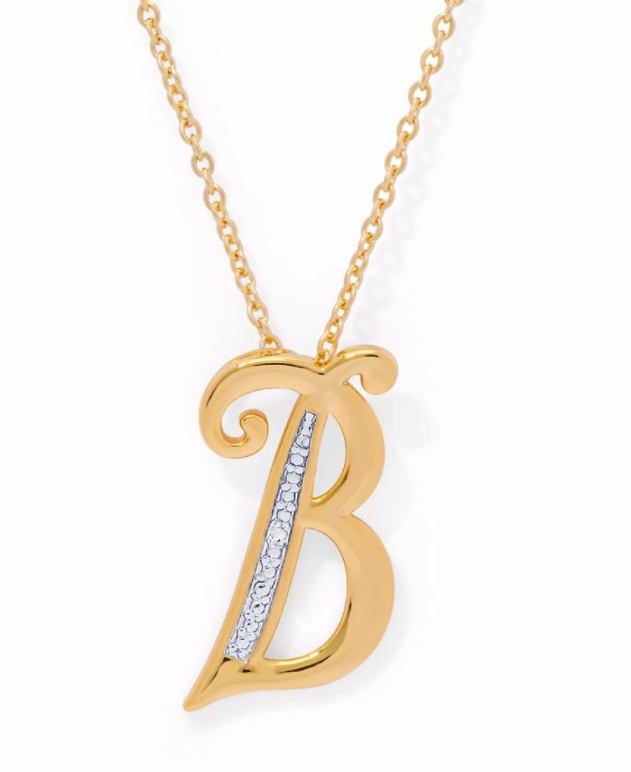 Wholesale * Macy'S Diamond Accent Initial Pendant Necklace 18 In Gold Plate Or Rose Gold Plate