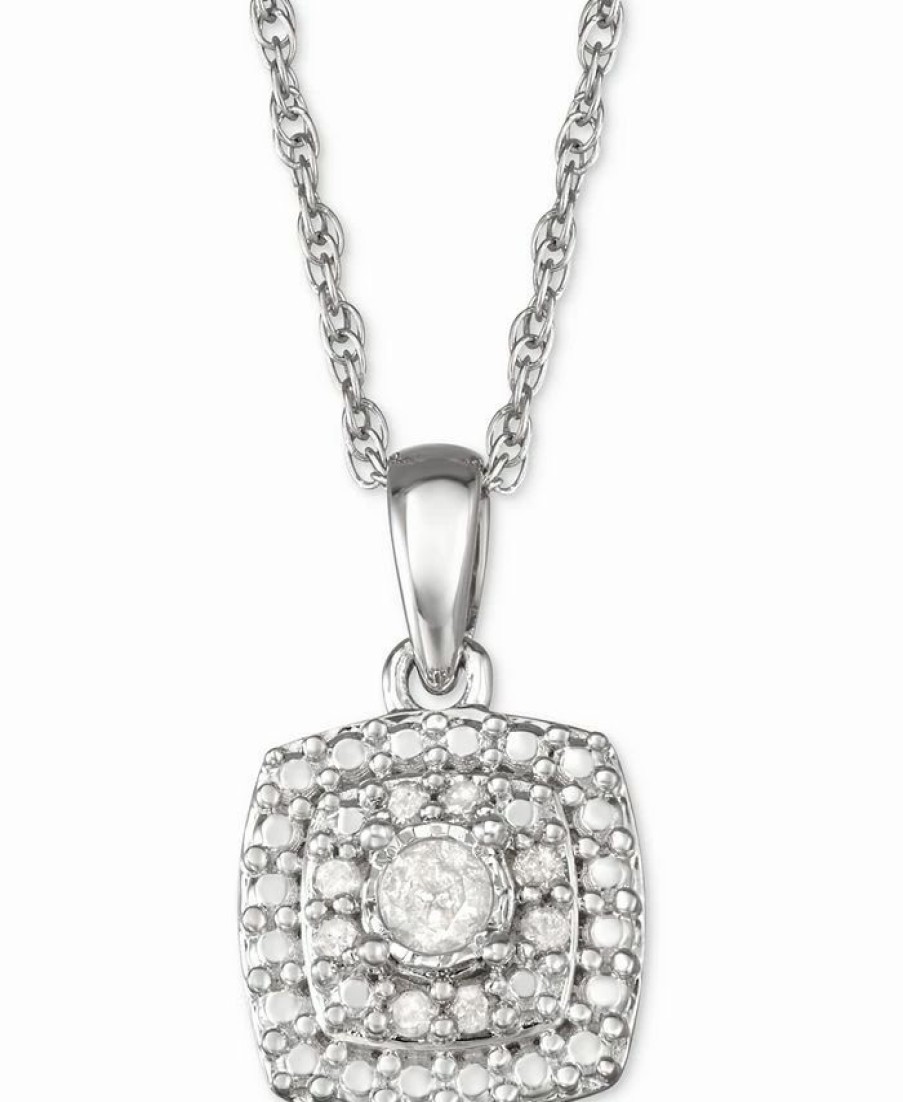 Clearance * Macy'S Diamond Halo 18 Pendant Necklace (1/10 Ct. T.W.) In Sterling Silver Sterling Silver