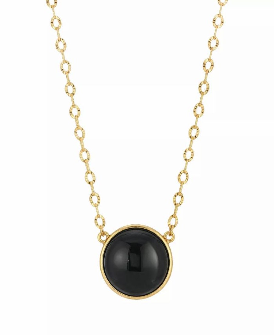 Wholesale * 2028 Gold-Tone Onyx Stone Necklace Black