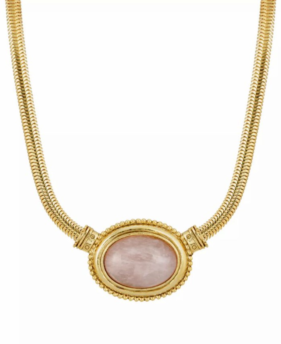 Clearance * 2028 Gold-Tone Semi Precious Oval Stone Necklace Pink