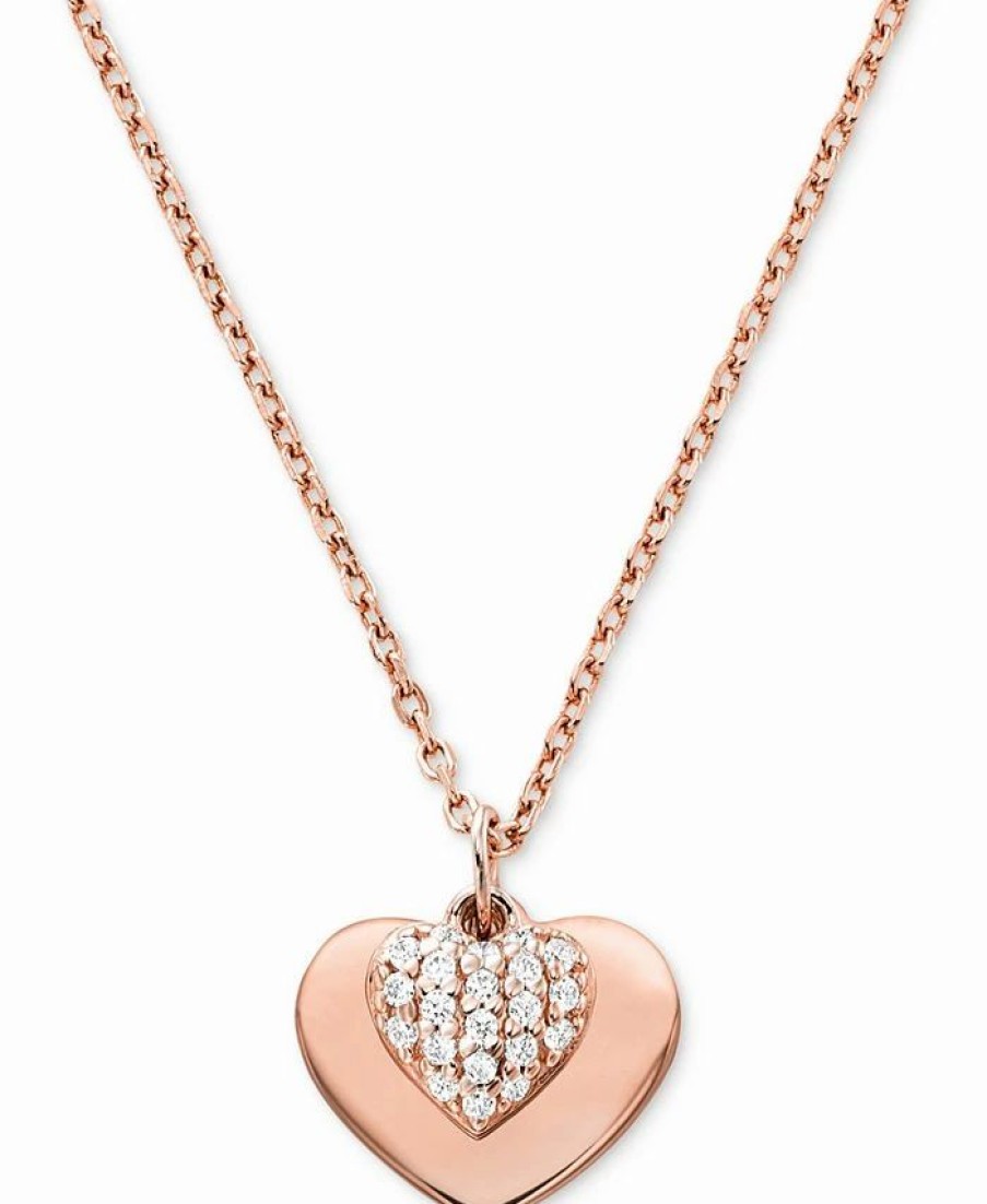 Wholesale * Michael Kors Women'S Mini Pave Heart Sterling Silver Necklace, 16 + 2 Extender Rose Gold