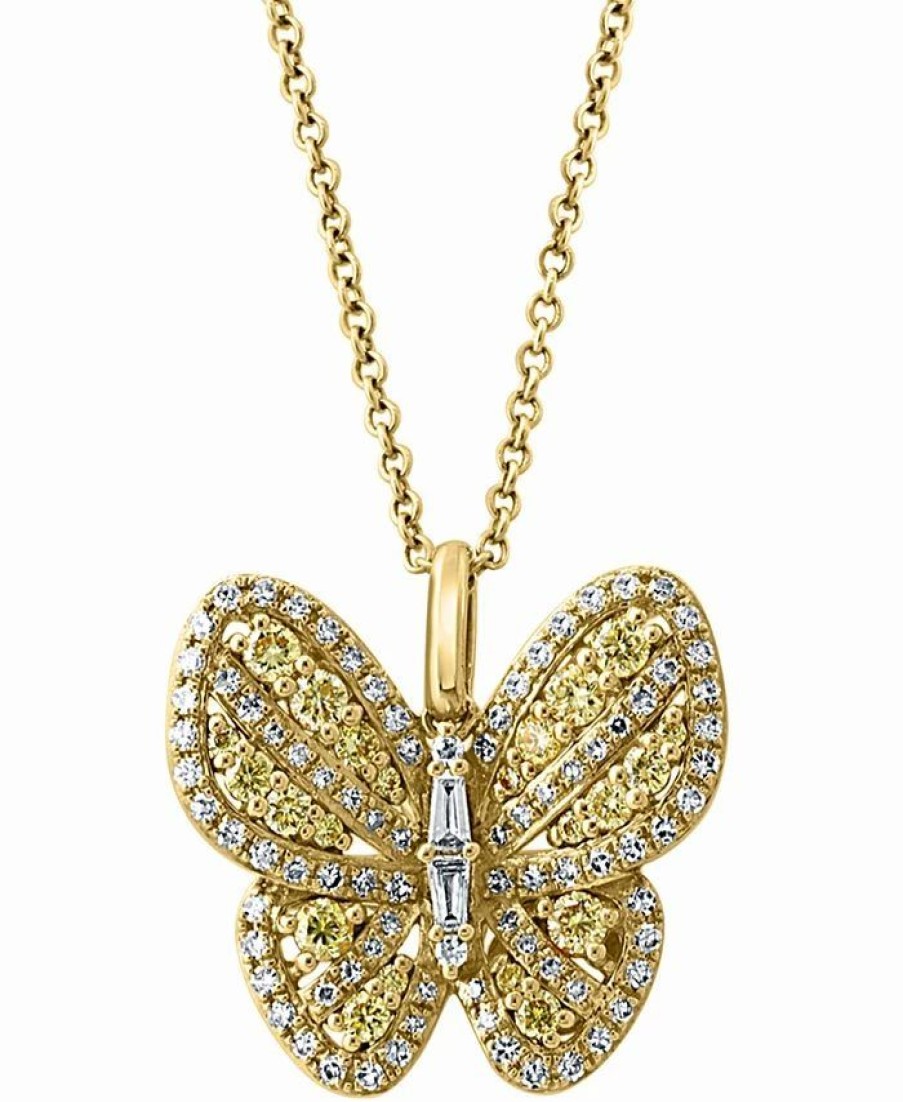 Hot * Effy Collection Yellow Diamond (1/3 Ct. T.W.) & White Diamond (1/3 Ct. T.W.) Butterfly 18 Pendant Necklace In 14K Gold Yellow Gold