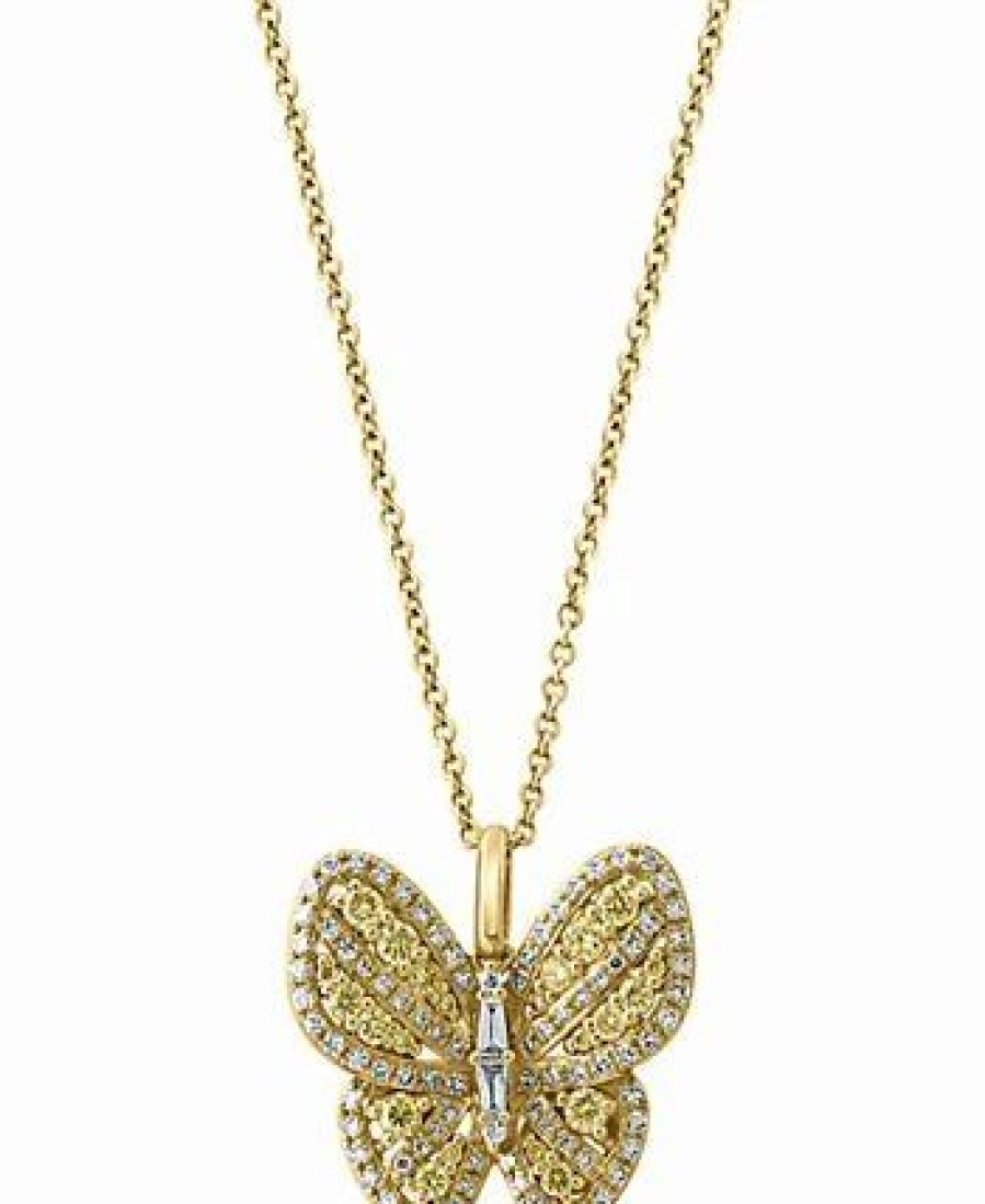 Hot * Effy Collection Yellow Diamond (1/3 Ct. T.W.) & White Diamond (1/3 Ct. T.W.) Butterfly 18 Pendant Necklace In 14K Gold Yellow Gold