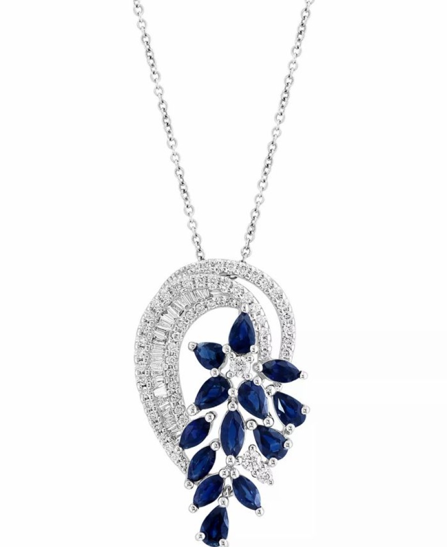 Wholesale * Effy Collection Sapphire (3-1/20 Ct. T.W.) & Diamond (3/4 Ct. T.W.) Floral Inspired 18 Pendant In 14K White Gold Sapphire