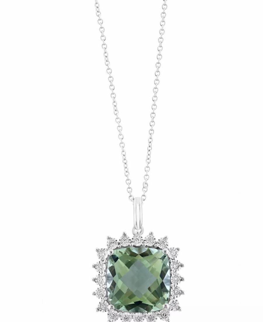 Wholesale * Effy Collection Green Amethyst (9-1/3 Ct. T.W.) & Diamond (1/5 Ct. T.W.) Halo 18 Pendant Necklace In 14K White Gold Green Amethyst