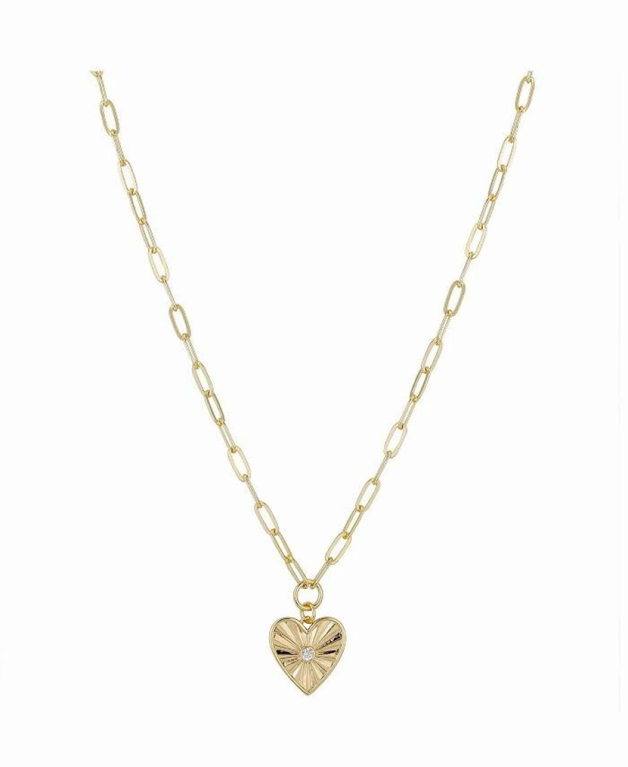 Clearance * Unwritten 14K Gold Flash Plated Cubic Zirconia Heart Pendant Necklace Gold-Tone