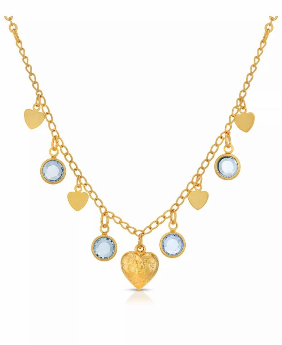 Hot * 2028 Channels With Hearts Drop Necklace Blue