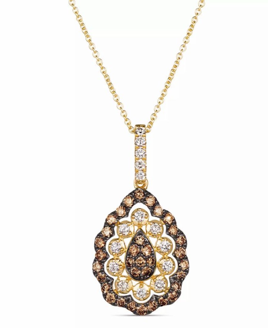 New * Le Vian Creme Brulee Chocolate Diamond (1/4 Ct. T.W.) & Nude Diamond (1/2 Ct. T.W.) 18 Pendant Necklace In 14K Gold Yellow Gold