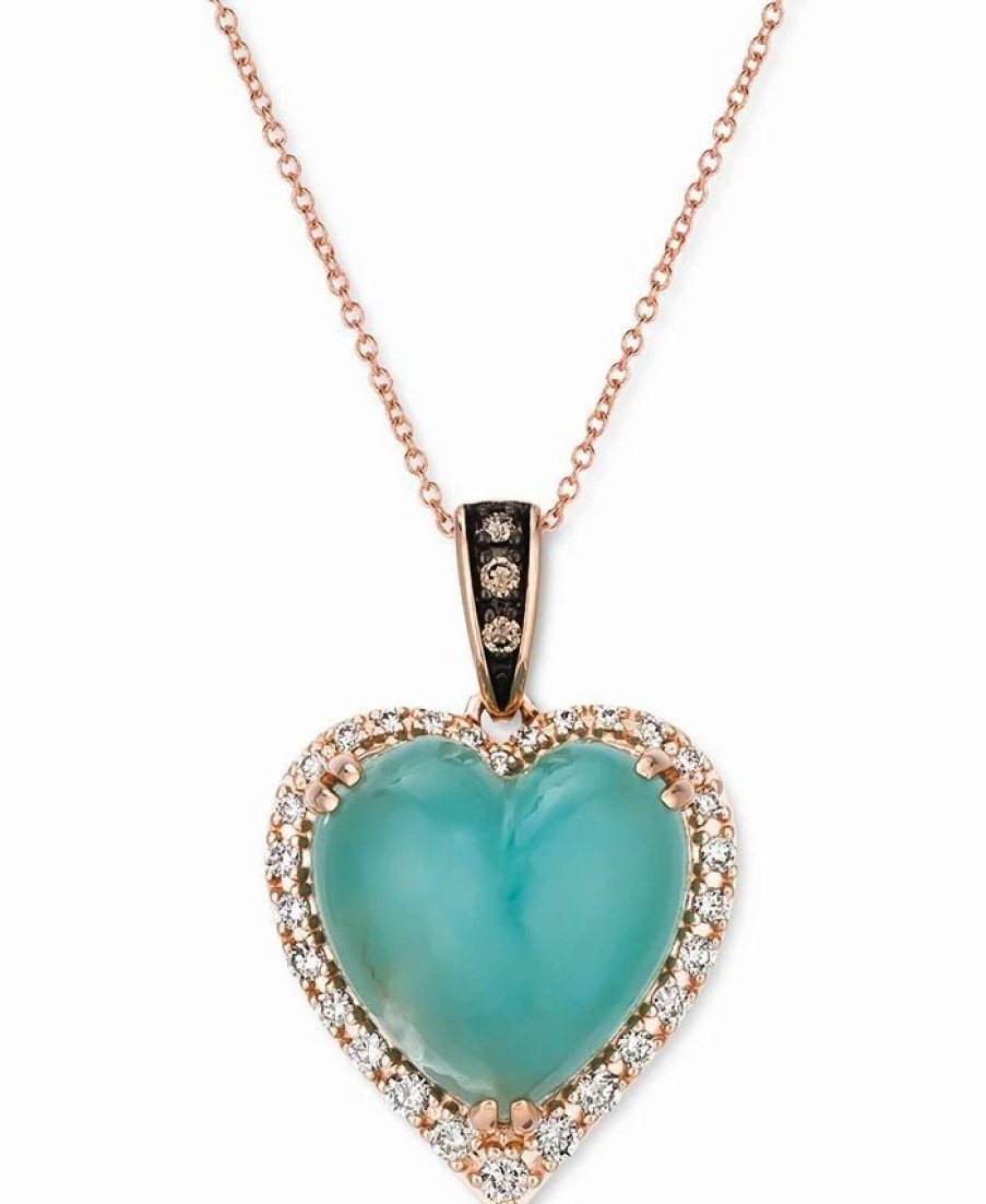 Wholesale * Le Vian Chocolatier Aquaprase & Diamond (1/3 Ct. T.W.) Heart 18 Pendant Necklace In 14K Rose Gold Rose Gold