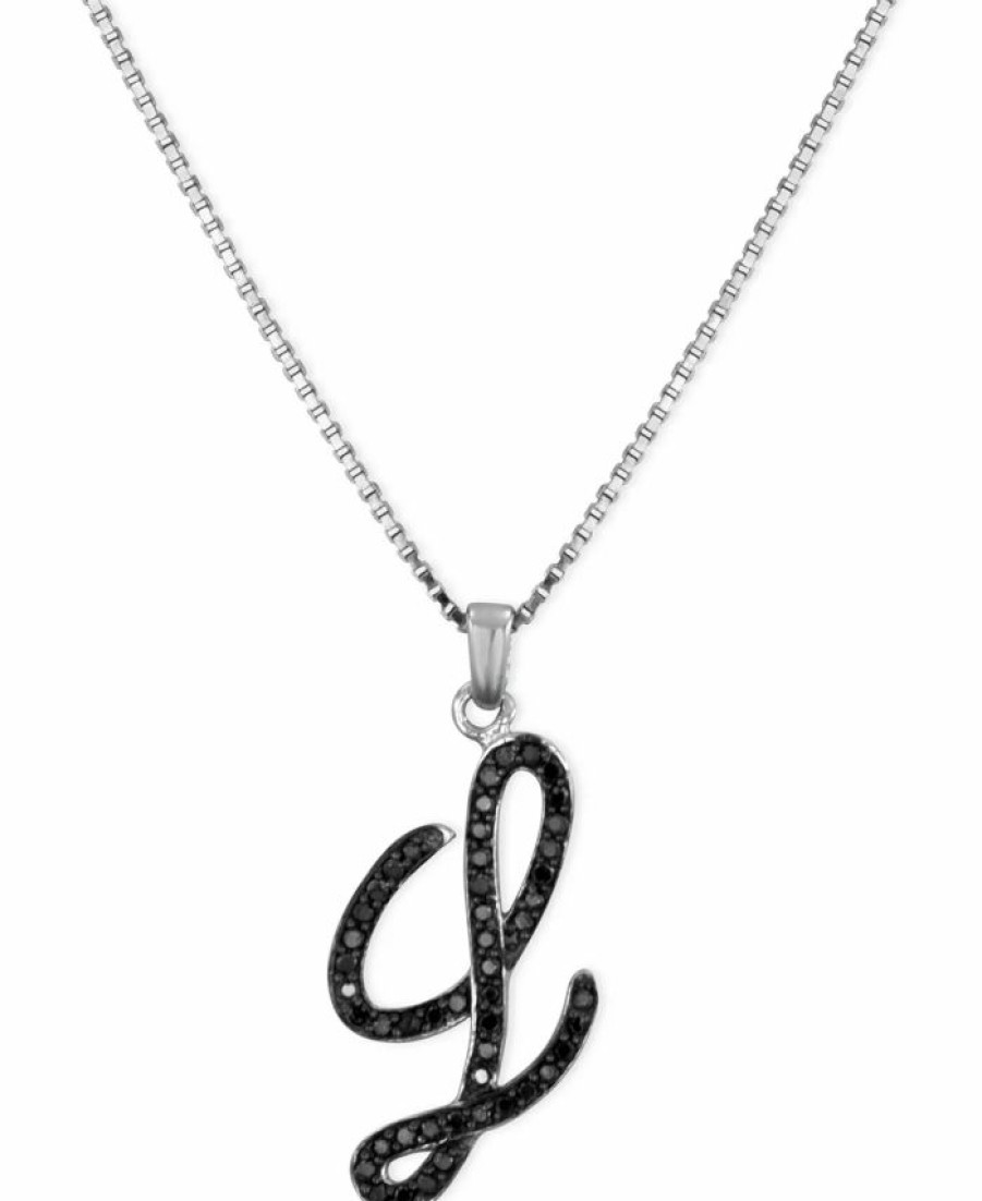 Online * Macy'S Sterling Silver Necklace, Black Diamond L Initial Pendant (1/4 Ct. T.W.) No Color