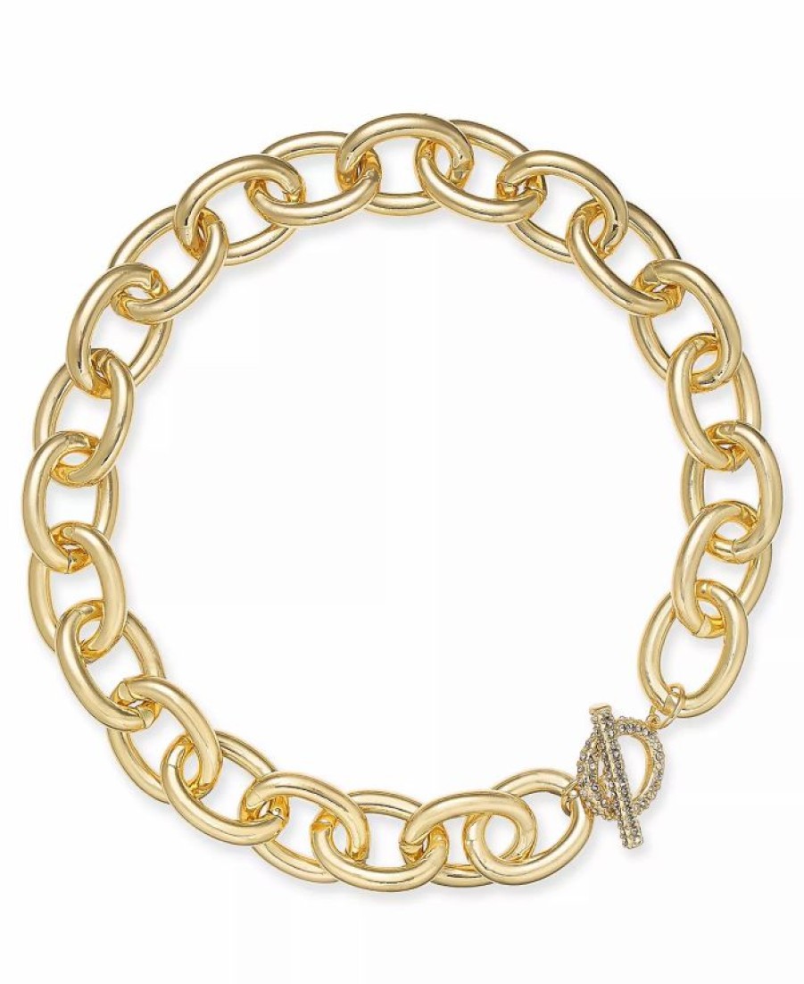 New * Inc International Concepts Gold-Tone Pave Toggle Chain-Link 18 Collar Necklace, Created For Macy'S Gold