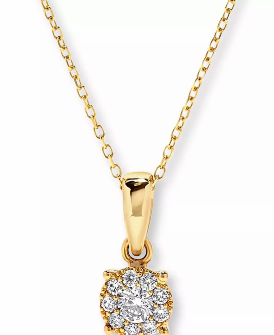 New * Macy'S Diamond Halo Cluster Pendant Necklace (1/4 Ct. T.W.) In 14K Gold Yellow Gold