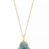 Clearance * Effy Collection Turquoise & Diamond (1/6 Ct. T.W.) Hamsa Hand 18 Pendant Necklace In 14K Gold Yellow Gold