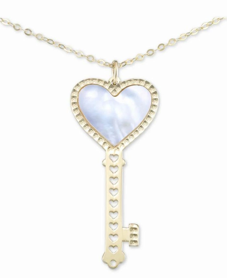 Hot * Italian Gold Mother-Of-Pearl Heart Key 18 Pendant Necklace In 10K Gold Yellow Gold