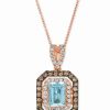 Clearance * Le Vian Sea Blue Aquamarine (1-1/4 Ct. T.W.) & Diamond (7/8 Ct. T.W.) Halo 20 Adjustable Pendant Necklace In 14K Rose Gold Aquamarine