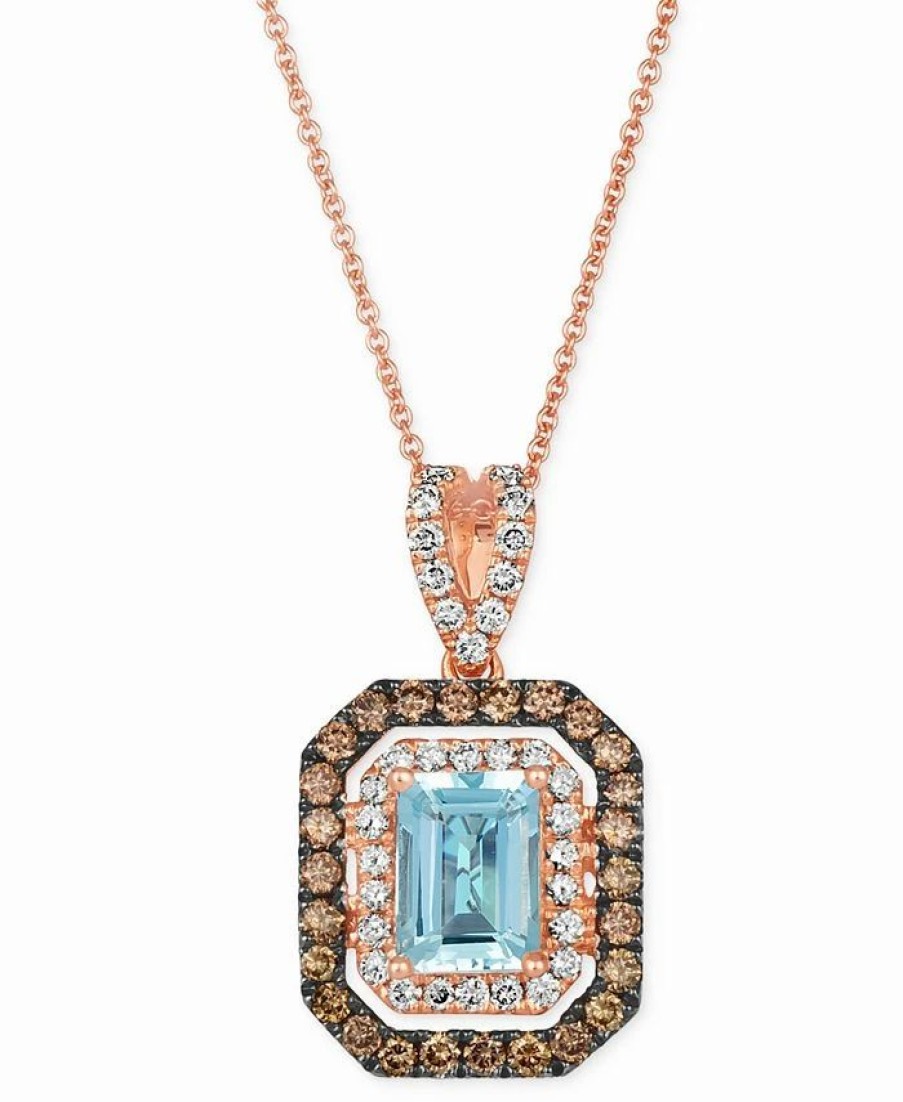 Clearance * Le Vian Sea Blue Aquamarine (1-1/4 Ct. T.W.) & Diamond (7/8 Ct. T.W.) Halo 20 Adjustable Pendant Necklace In 14K Rose Gold Aquamarine