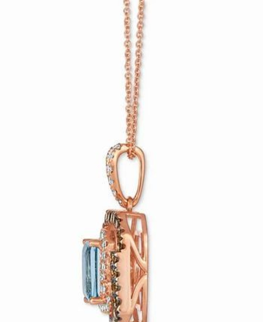 Clearance * Le Vian Sea Blue Aquamarine (1-1/4 Ct. T.W.) & Diamond (7/8 Ct. T.W.) Halo 20 Adjustable Pendant Necklace In 14K Rose Gold Aquamarine