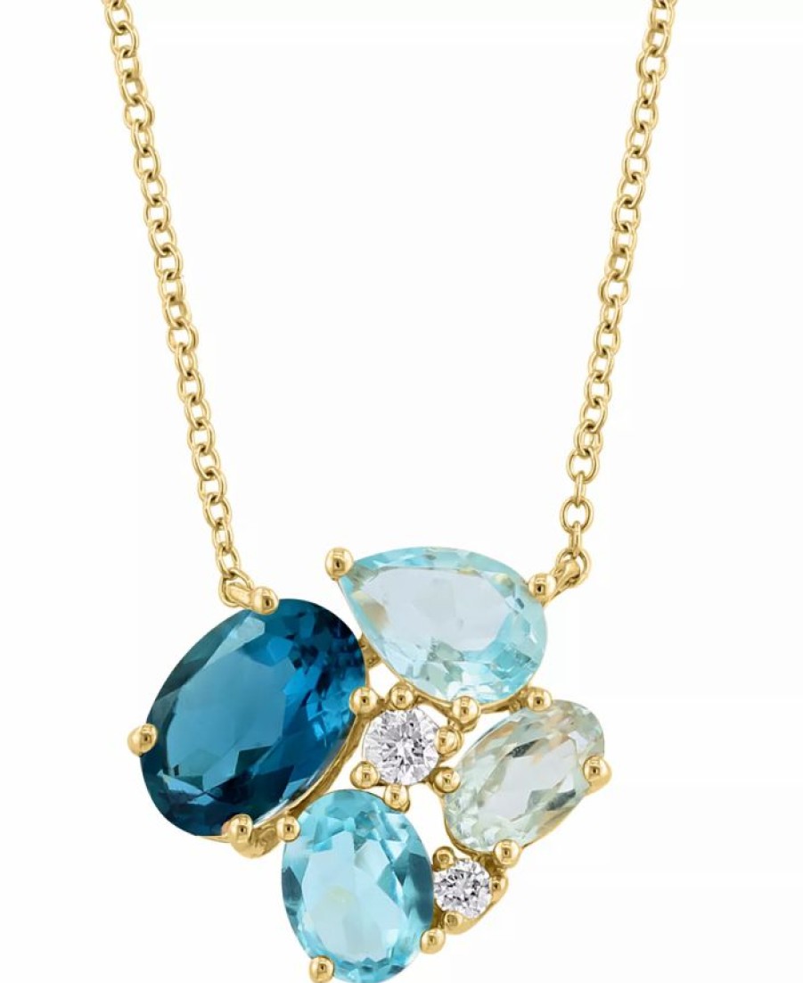 Best * Effy Collection Multi-Gemstone (1-3/4 Ct.T.W.) & Diamond (1/20 Ct. T.W.) Cluster Pendant Necklace In 14K Gold Multi Color