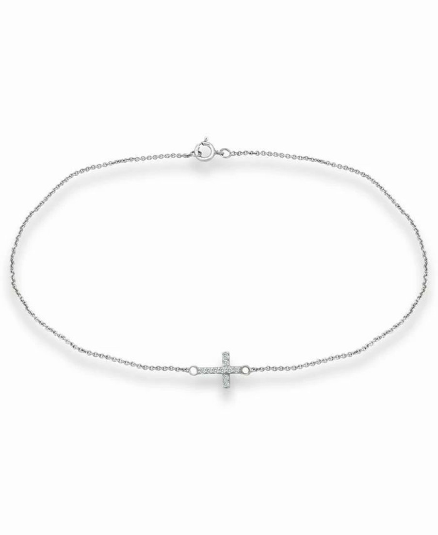 Clearance * Giani Bernini Cubic Zirconia Cross Ankle Bracelet In Sterling Silver, Created For Macy'S Silver