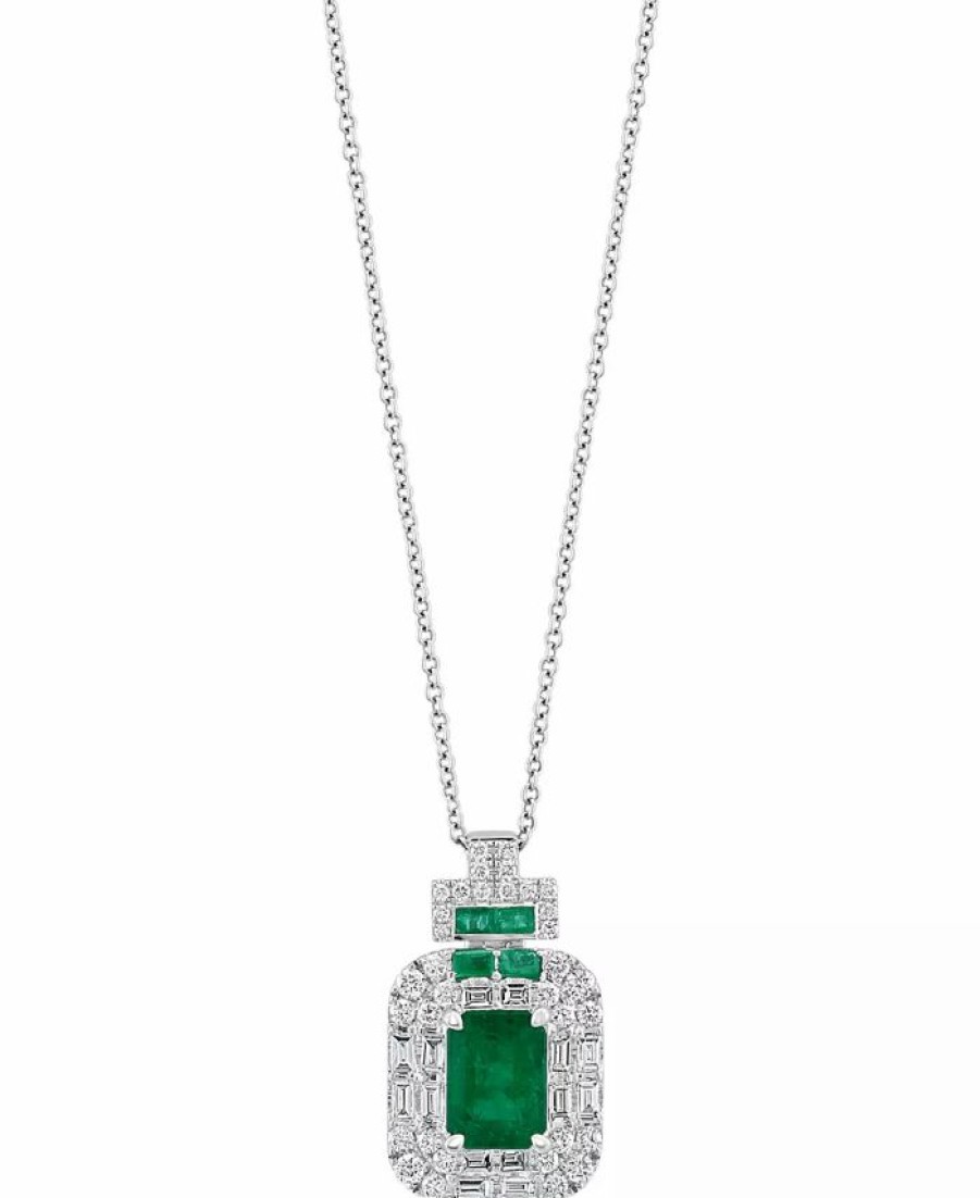 Best * Effy Collection Emerald (1-5/8 Ct. T.W.) & Diamond (3/4 Ct. T.W.) Halo 18 Pendant Necklace In 14K White Gold Emerald