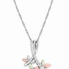 New * Black Hills Gold Cubic Zirconia Dragonfly Pendant 18 Necklace In Sterling Silver With 12K Rose And Green Gold Silver