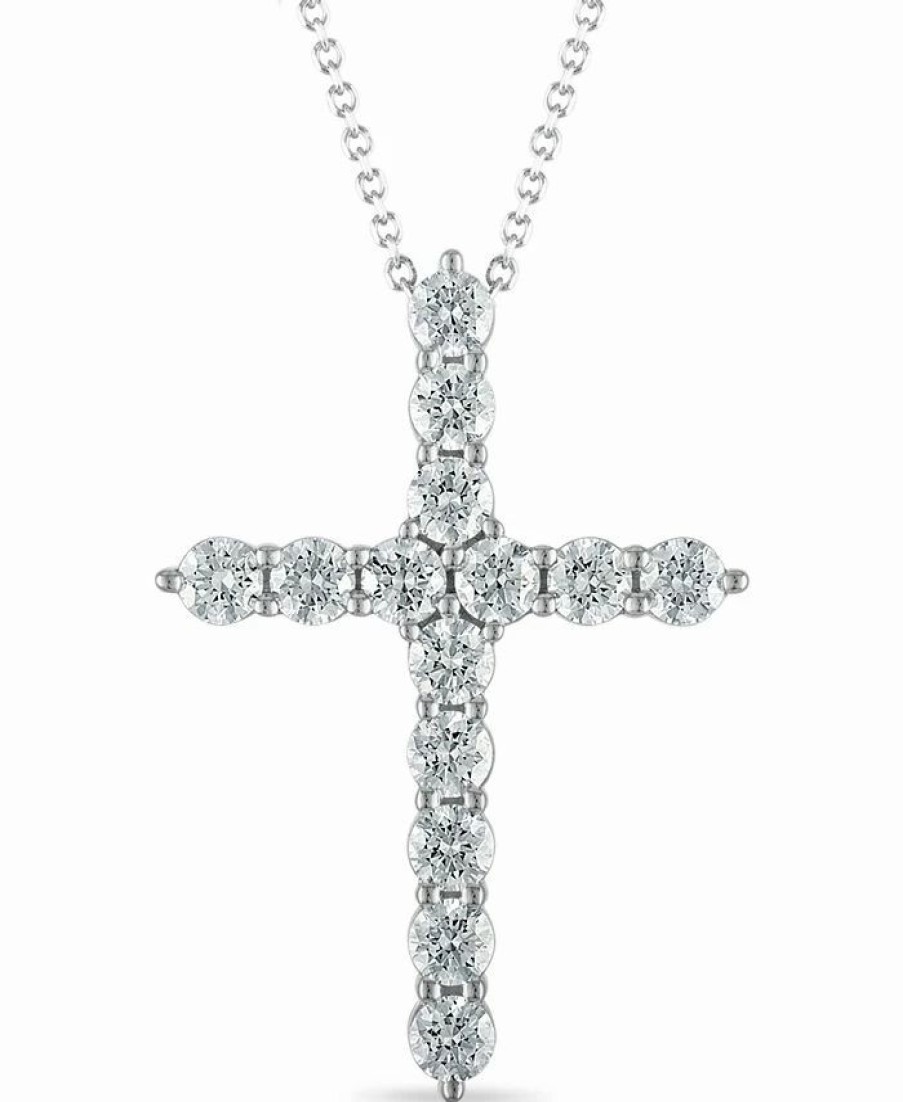 Best * Macy'S Diamond 18 Cross Pendant Necklace (2 Ct. T.W.) In 14K White Gold White Gold