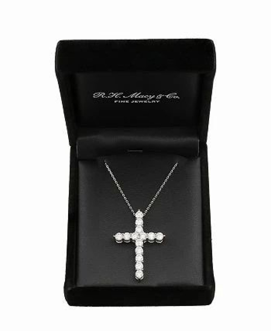 Best * Macy'S Diamond 18 Cross Pendant Necklace (2 Ct. T.W.) In 14K White Gold White Gold