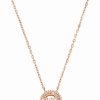 Best * Michael Kors Women'S Round Pave Logo Pendent Necklace 14K Rose Gold Plated