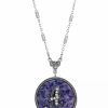 Wholesale * 2028 Blue Round Pewter Initial Pendant Necklace