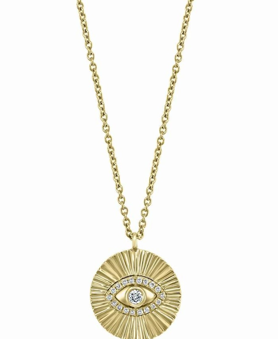 New * Effy Collection Diamond Evil Eye Disc 18 Pendant Necklace (1/10 Ct. T.W.) In 14K Gold Yellow Gold