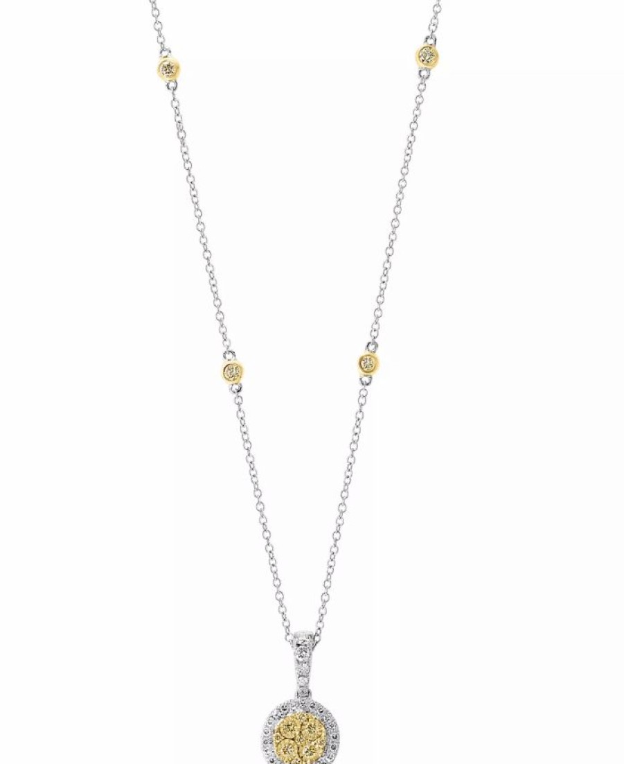 Best * Effy Collection White And Yellow Diamond 18 Pendant Necklace (5/8 Ct. T.W.) In 14K White & Yellow Gold Two Tone