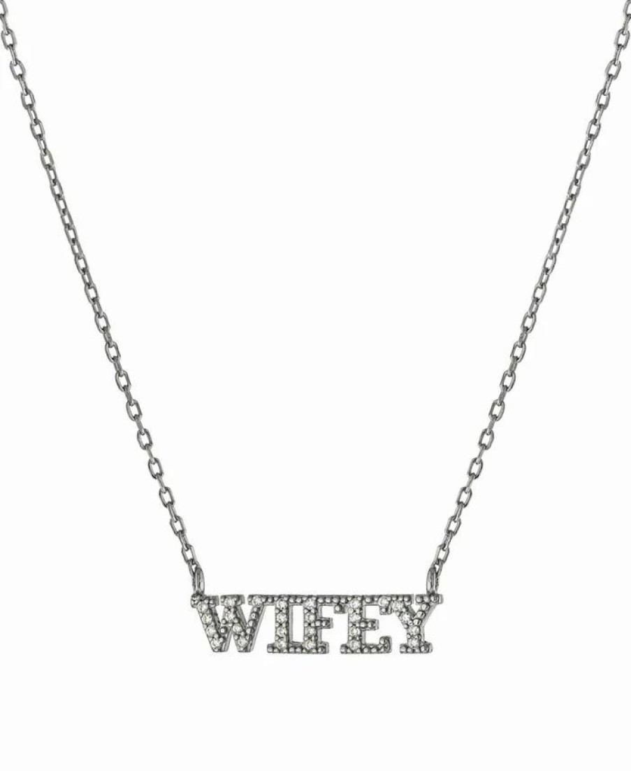 Best * Giani Bernini Cubic Zirconia Wifey Pendant Necklace In Sterling Silver, 16 + 2 Extender, Created For Macy'S Sterling Silver