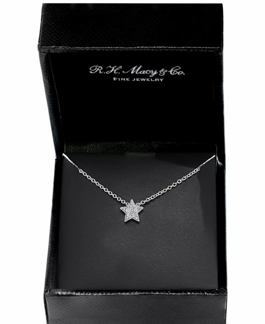 Best * Effy Collection Diamond Pave Star 18 Pendant Necklace (1/4 Ct. T.W.) In Sterling Silver Sterling Silver