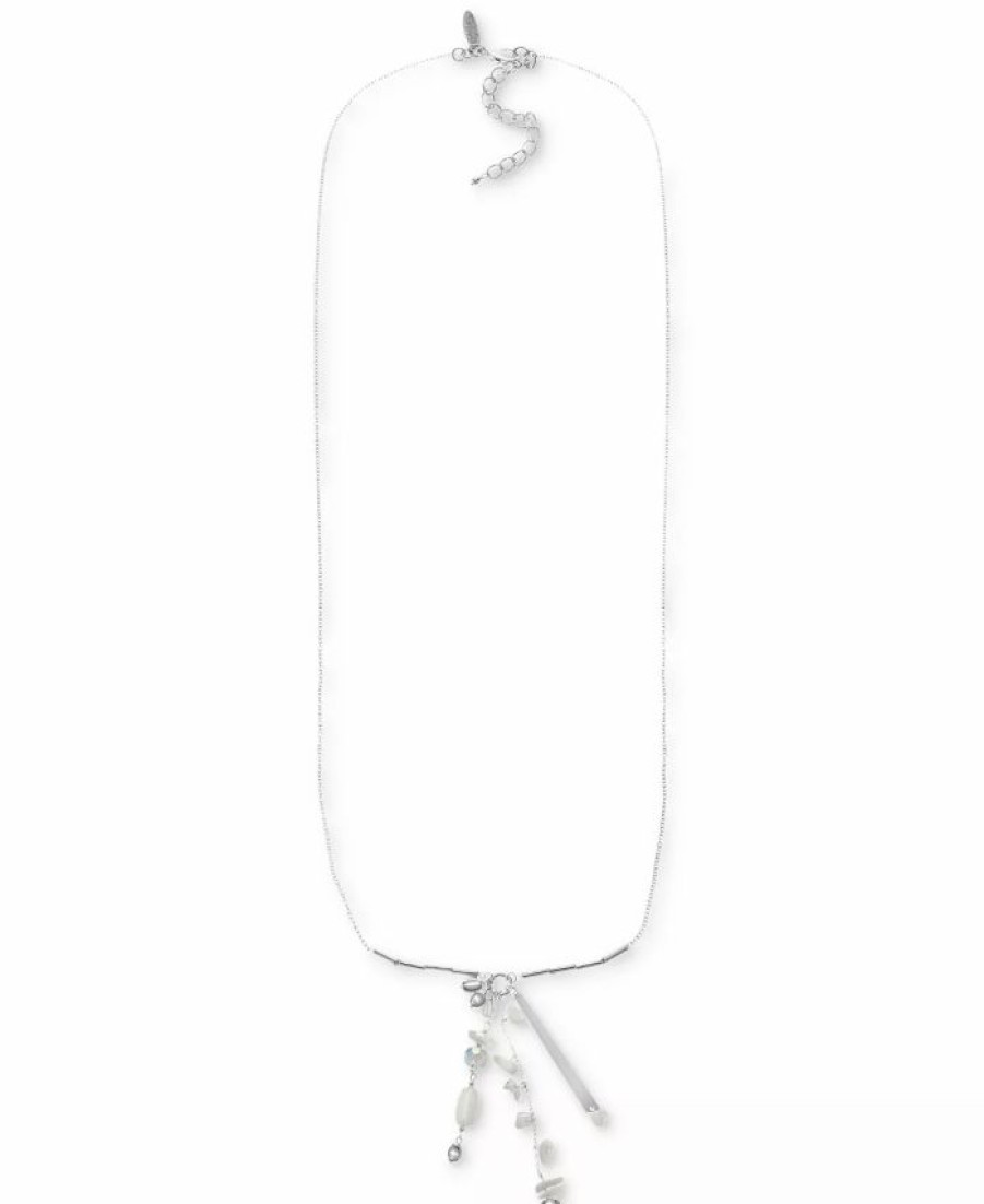 Hot * Style & Co Ilver-Tone Mixed Bead Multi-Charm Long Pendant Necklace, 33-1/2 + 3 Extender, Created For Macy'S White