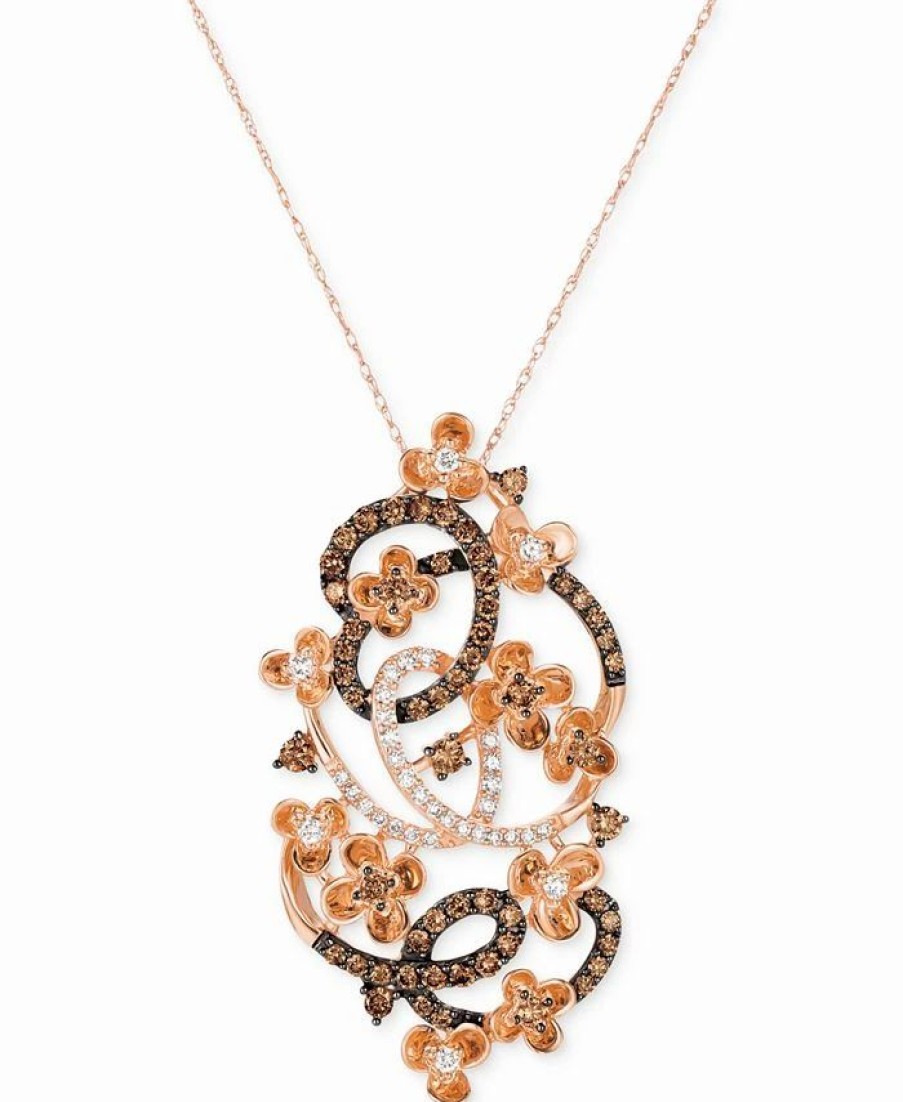 Clearance * Le Vian Crazy Collection Diamond Fancy Scroll Floral 18 Pendant Necklace (1-1/5 Ct. T.W.) In 14K Rose Gold Rose Gold