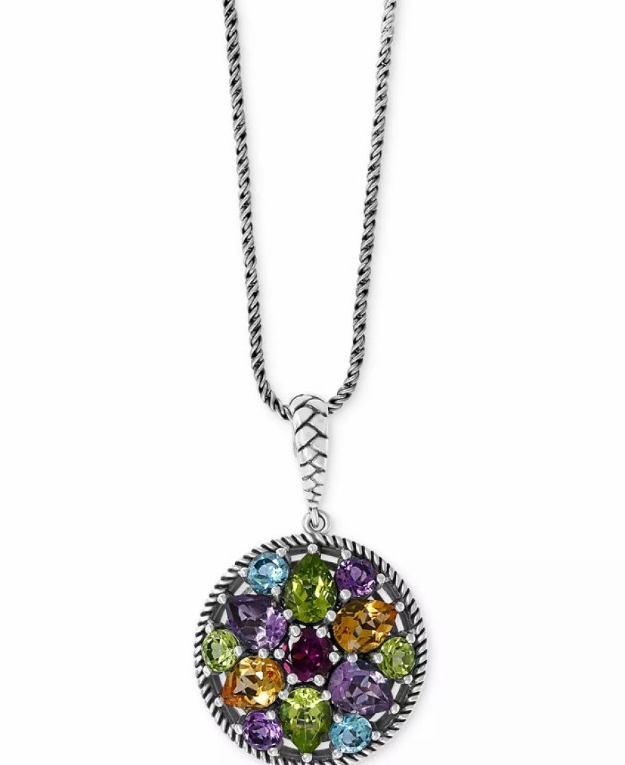 New * Effy Collection Multi-Gemstone Disc 18 Pendant Necklace (7-1/3 Ct. T.W.) In Sterling Silver Multi Gemstone